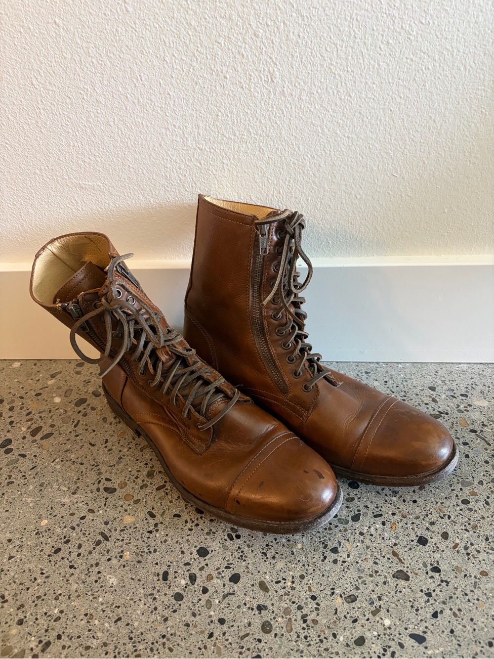 Frye Men's Cognac Leather Lace-Up Cap-Toe Boots